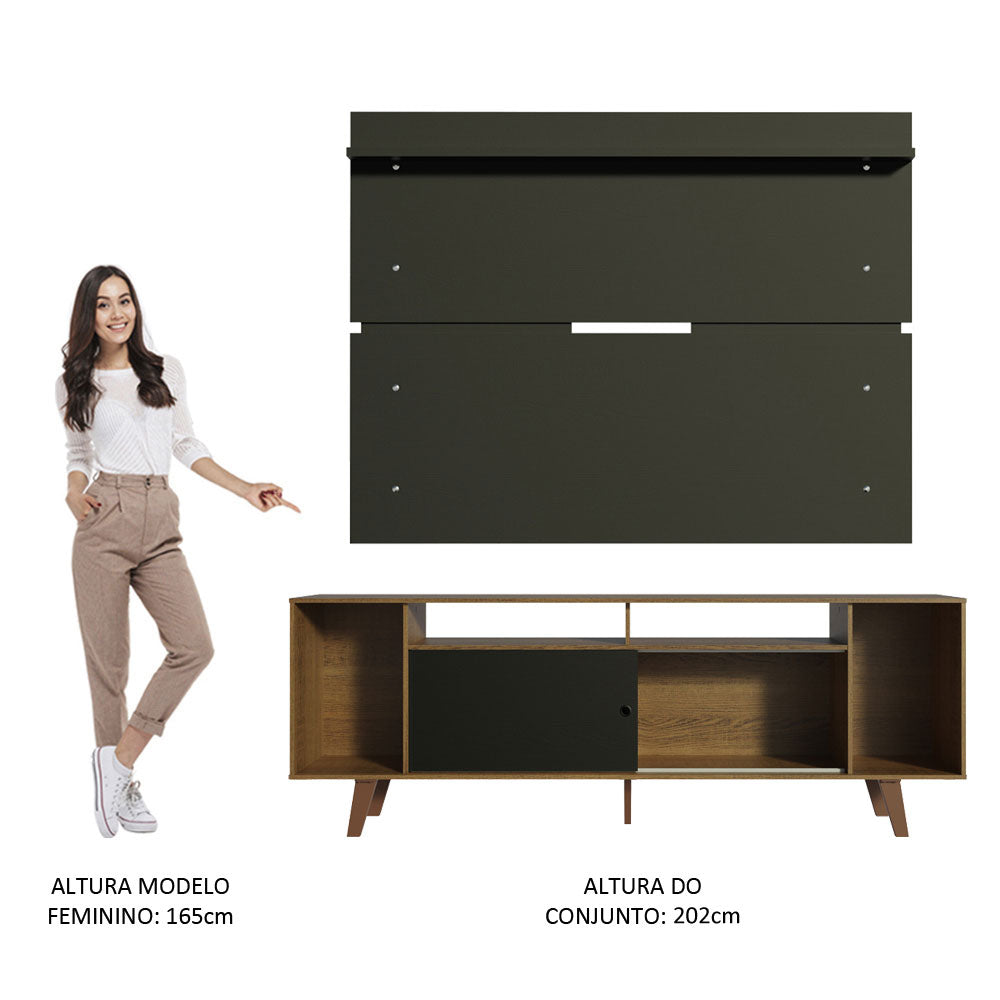 Rack Madesa Cancun com Pés e Painel para TV até 65 Polegadas Rustic/Preto 7KD8