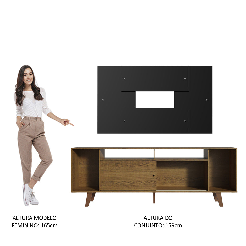 Rack Madesa Cancun com Pés e Painel para TV até 58 Polegadas Rustic/Preto 5ZD8
