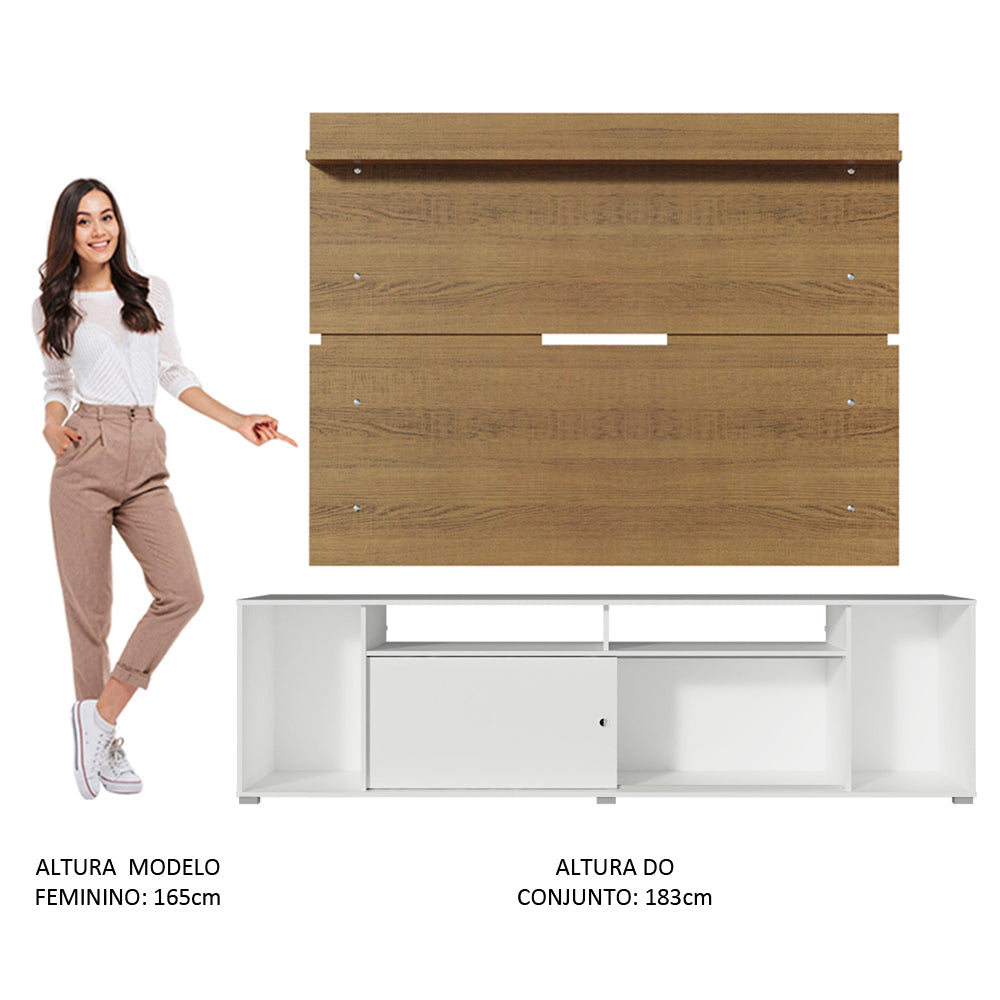 Rack Madesa Cancun e Painel para TV até 65 Polegadas Branco/Rustic 095Z