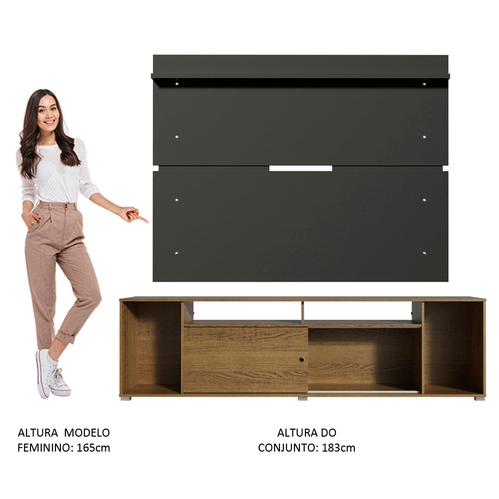 Rack Madesa Cancun e Painel para TV até 65 Polegadas Rustic/Preto 5Z8N
