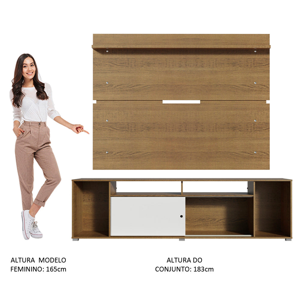 Rack Madesa Cancun e Painel para TV até 65 Polegadas Rustic/Branco 6E5Z