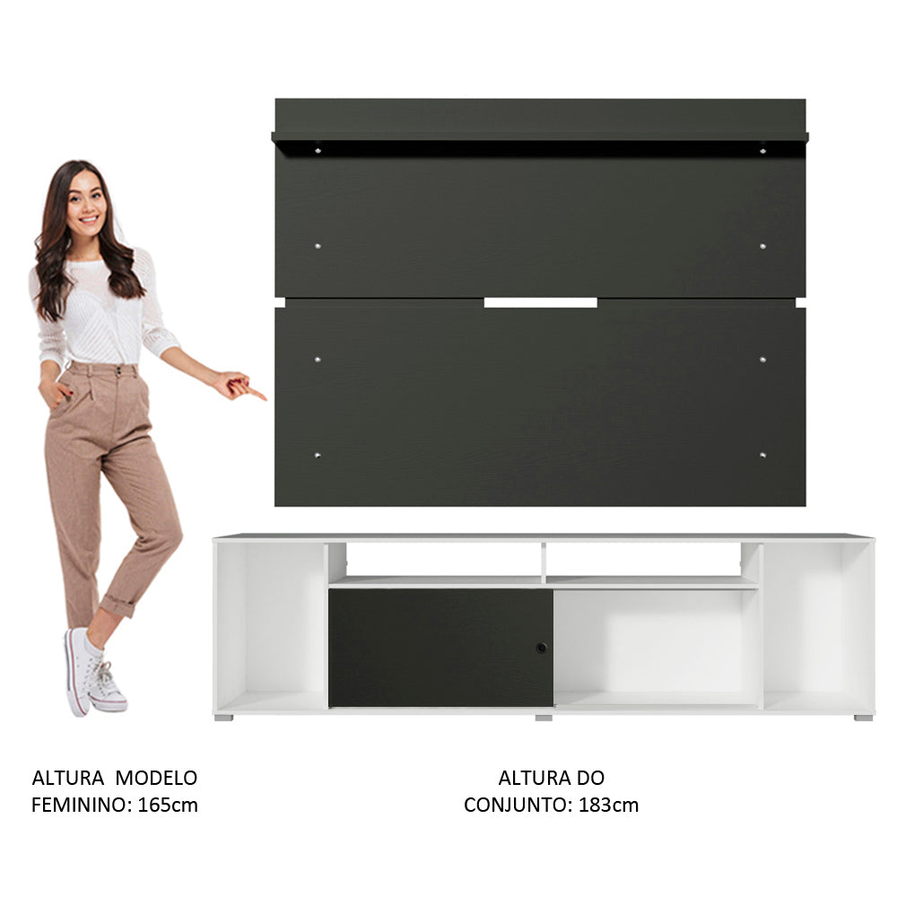 Rack Madesa Cancun e Painel para TV até 65 Polegadas Branco/Preto 738N