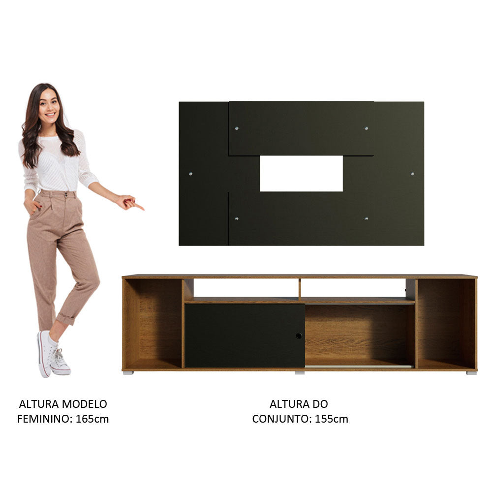 Rack Madesa Cancun e Painel para TV até 58 Polegadas Rustic/Preto 7K8N