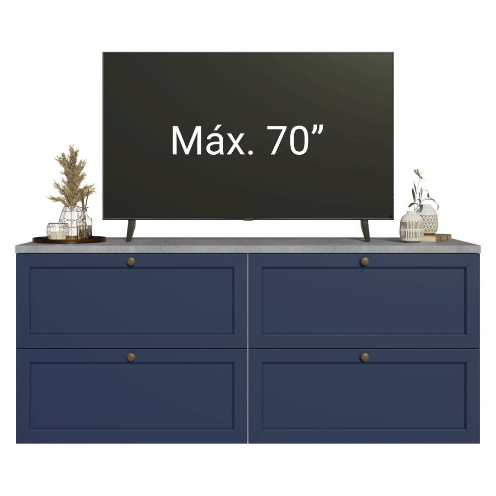 Rack para TV até 70 Polegadas 160cm 4 Gavetas Branco/Azul Vik Madesa 04