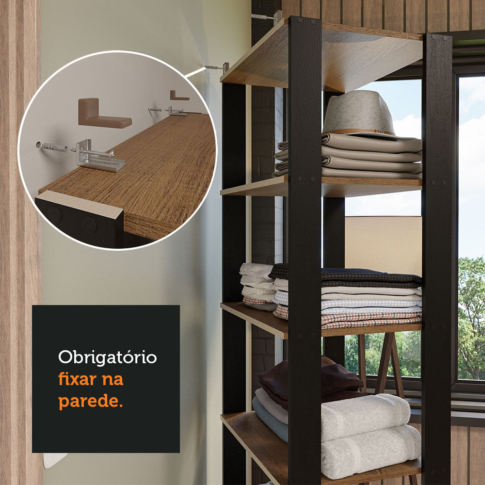 Estante Armário Multiuso para Livros 177cm Rustic/Preto Madesa
