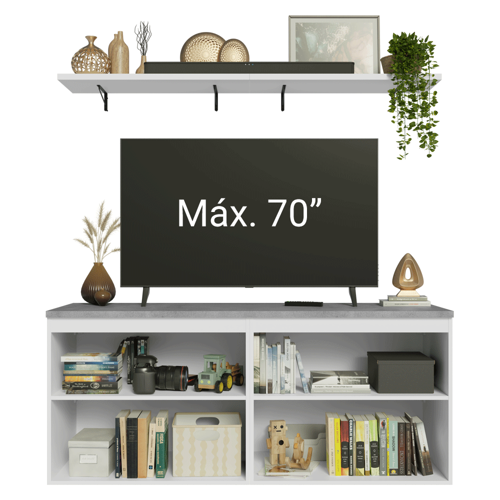 Rack para TV até 70 Polegadas + Prateleiras 160cm Branco/Azul Vik Madesa 05