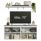Rack para TV até 70 Polegadas + Prateleiras 160cm Branco/Verde Vik Madesa 05