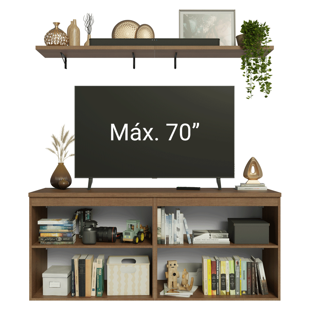 Rack para TV até 70 Polegadas + Prateleiras 160cm Rustic/Verde Vik Madesa 05