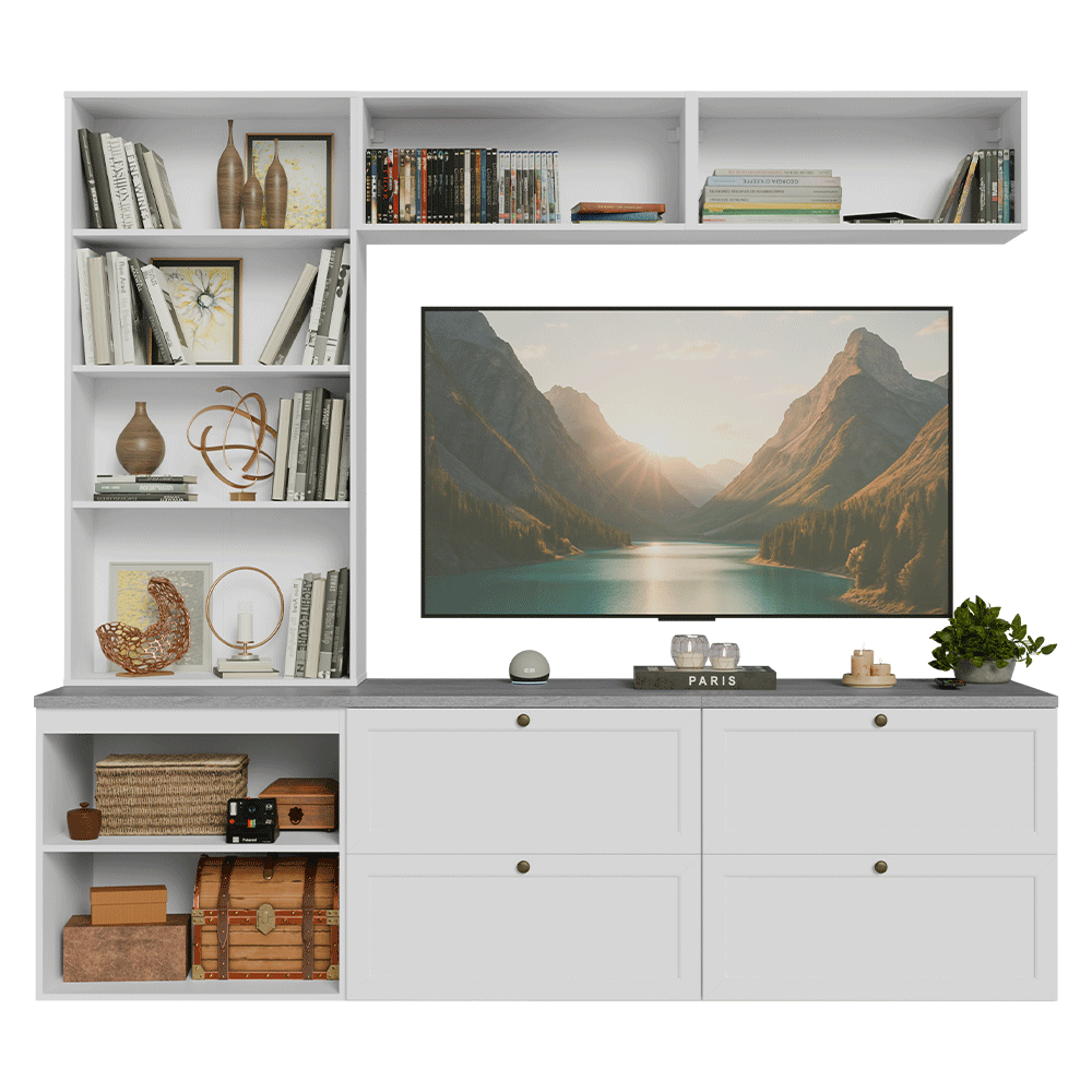 Estante Sala de Estar com Rack + Cristaleira 230cm Branco Vik Madesa 01