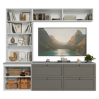 Estante Sala de Estar com Rack + Cristaleira 230cm Branco/Cinza/Branco Vik Madesa 01