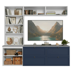 Estante Sala de Estar com Rack + Cristaleira 230cm Branco/Azul/Branco Vik Madesa 01