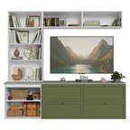 Estante Sala de Estar com Rack + Cristaleira 230cm Branco/Verde/Branco Vik Madesa 01