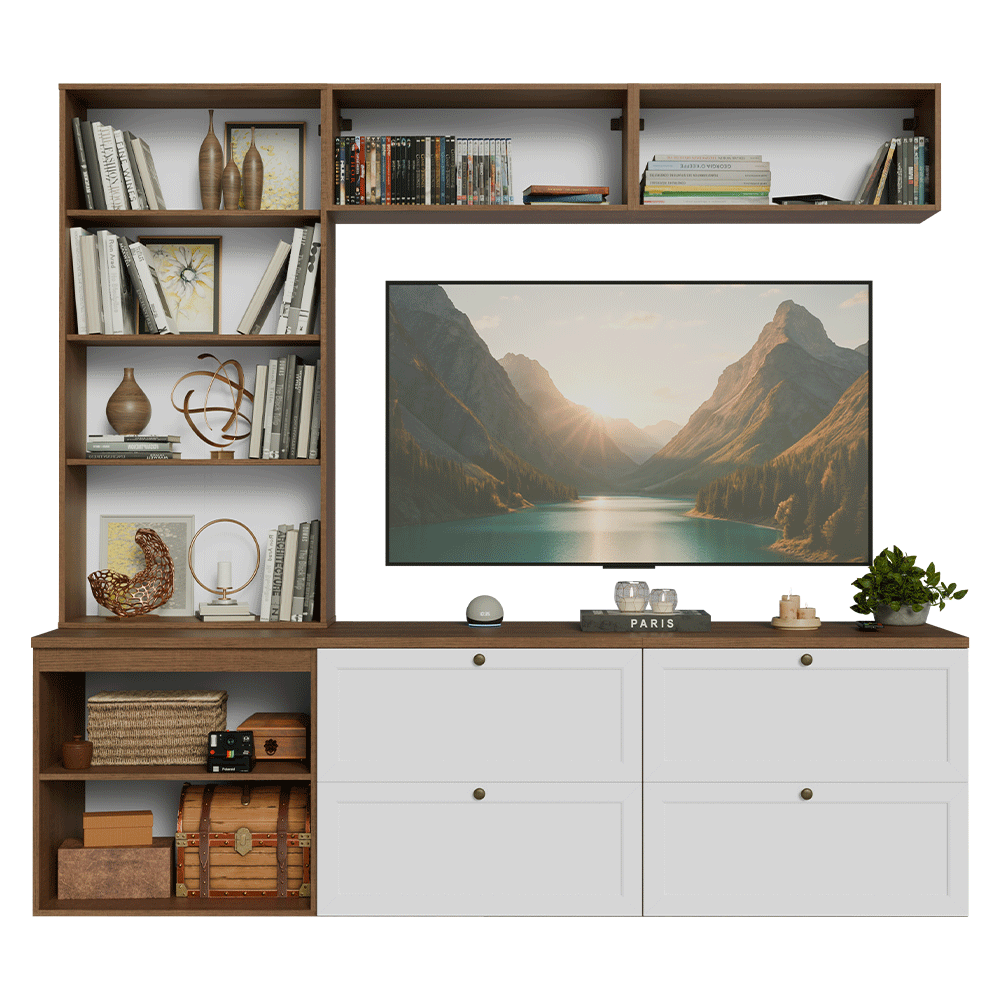 Estante Sala de Estar com Rack + Cristaleira 230cm Rustic/Branco/Rustic Vik Madesa 02