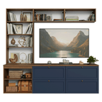 Estante Sala de Estar com Rack + Cristaleira 230cm Rustic/Azul/Rustic Vik Madesa 02