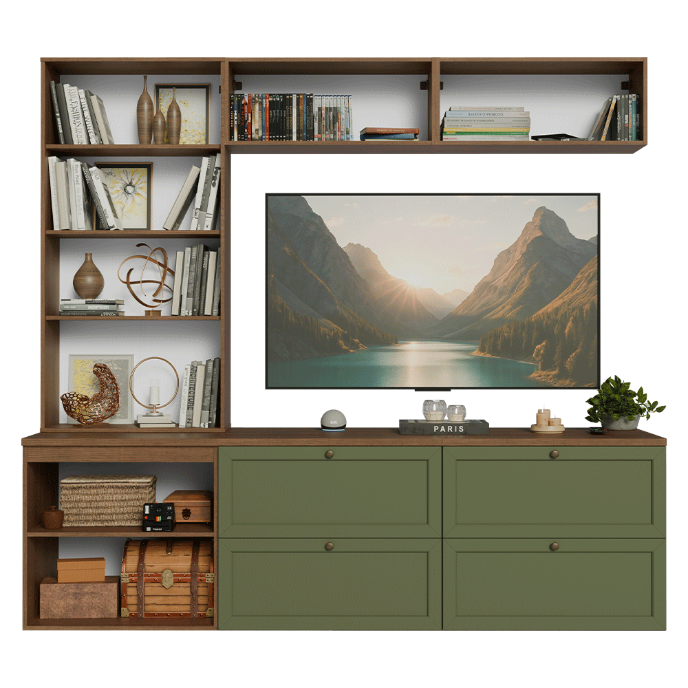 Estante Sala de Estar com Rack + Cristaleira 230cm Rustic/Verde/Rustic Vik Madesa 02
