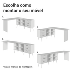 Escrivaninha Em L Mesa Para Computador Gamer 3 Gavetas Branco Lisboa Madesa