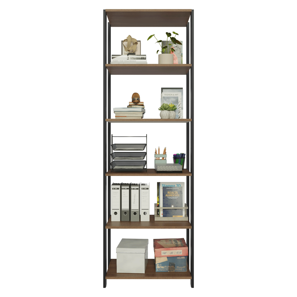 Estante Armário Multiuso para Escritório 59cm 5 Prateleiras Rustic/Preto Madesa
