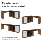 Escrivaninha em L para Computador Gamer Rustic/Branco Roma Madesa
