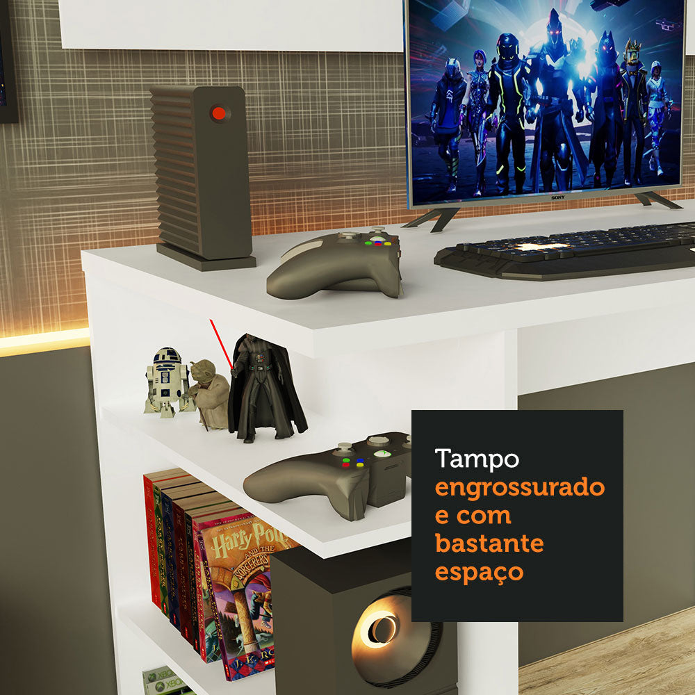 Mesa para Computador Gamer Madesa 9409 e Painel para TV até 50 Polegadas Branco