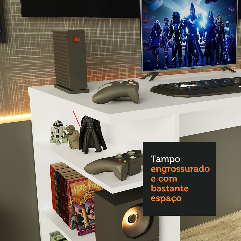 Mesa para Computador Gamer Madesa 9409 e Painel para TV até 50 Polegadas Branco/Preto