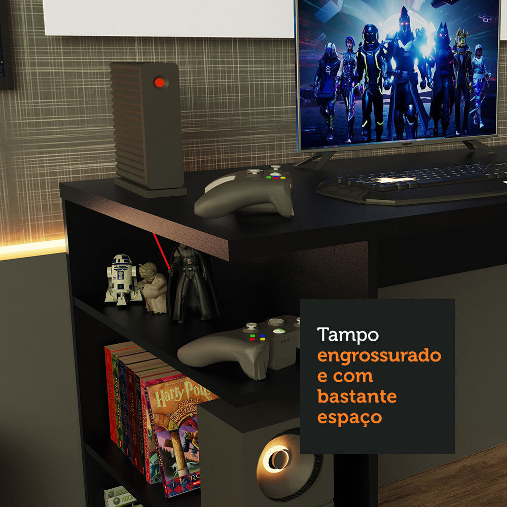 Mesa para Computador Gamer Madesa 9409 e Painel para TV até 50 Polegadas Preto/Branco