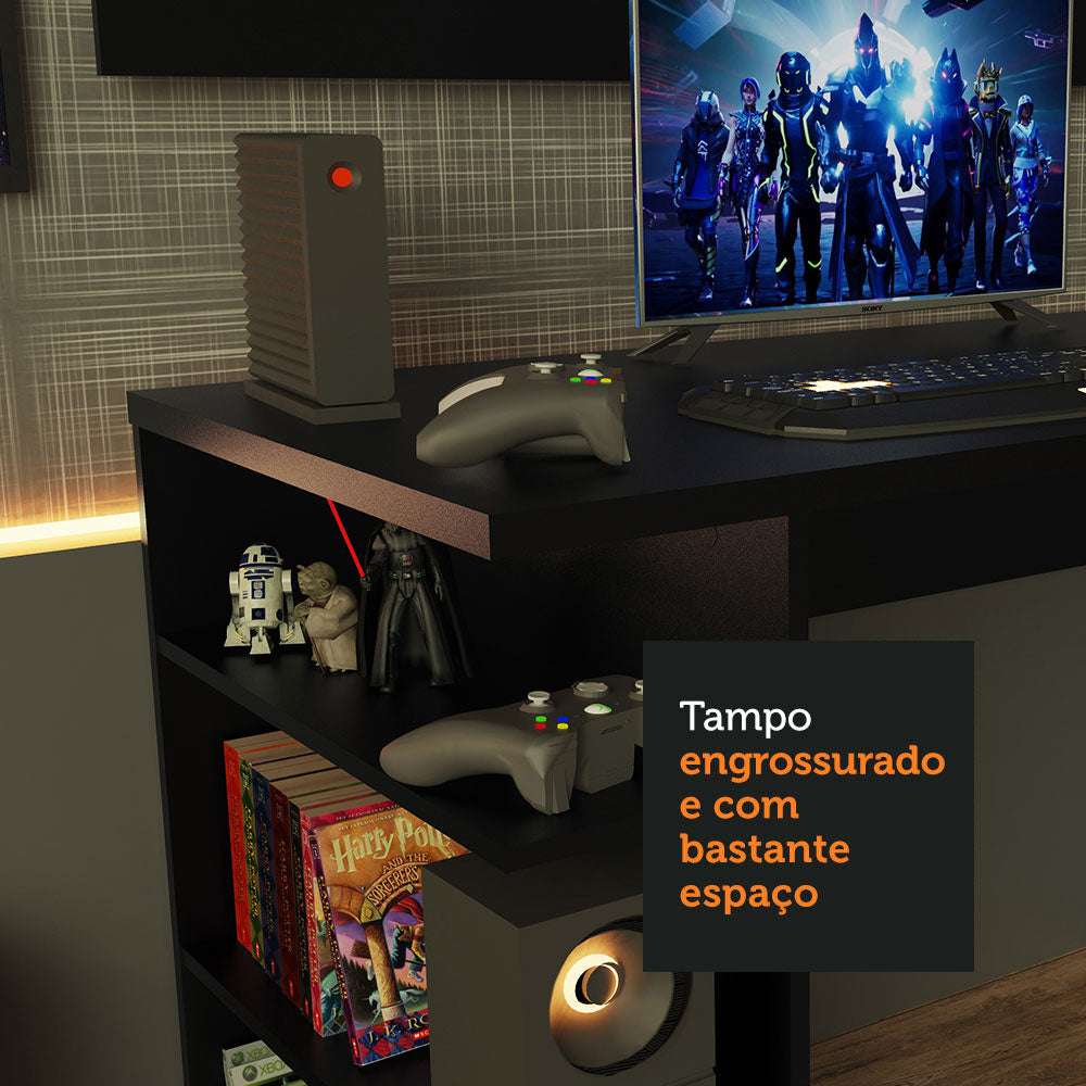 Mesa para Computador Gamer Madesa 9409 e Painel para TV até 50 Polegadas Preto
