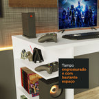 Mesa para Computador Gamer Madesa 9409 e Painel para TV até 50 Polegadas Branco/Rustic