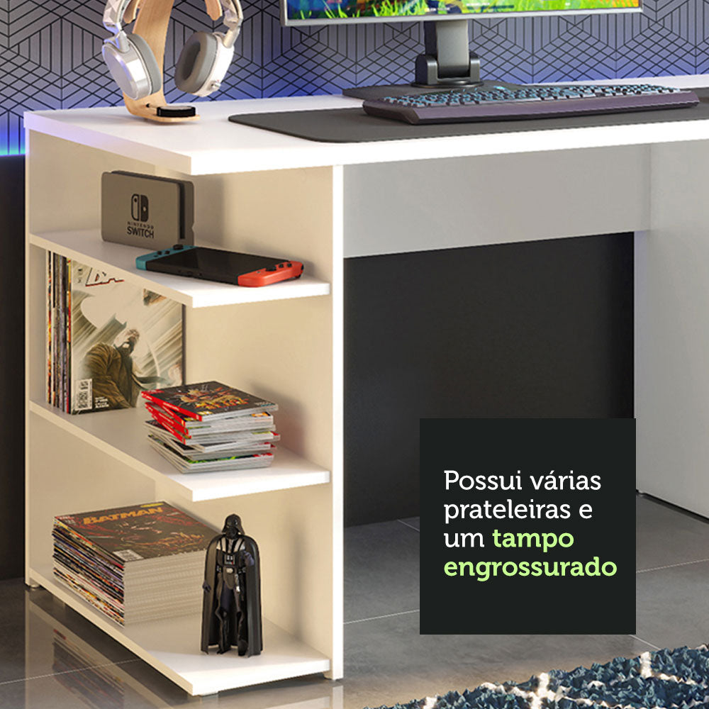Mesa para Computador Gamer Madesa 9409 e Painel para TV até 65 Polegadas Branco