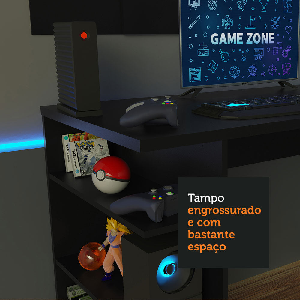 Mesa para Computador Gamer Madesa 9409 e Painel para TV até 58 Polegadas Preto