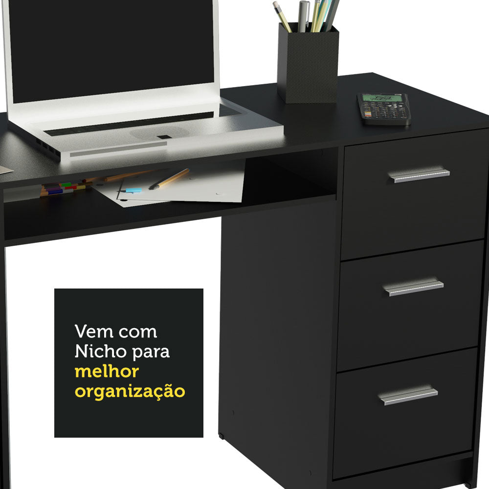 Escrivaninha Madesa Alaska + Estante Livreiro 6907 Preto