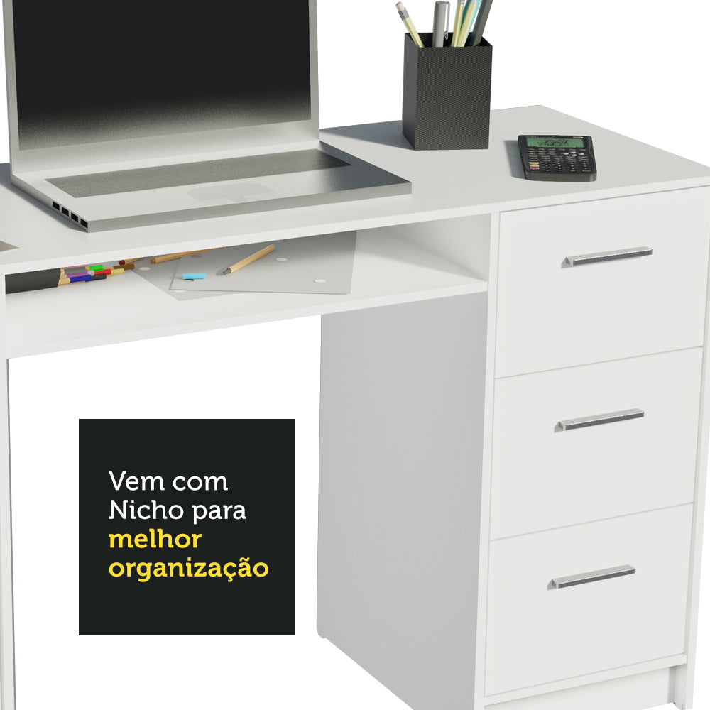 Escrivaninha Madesa Alaska + Estante Livreiro 6908 Branco