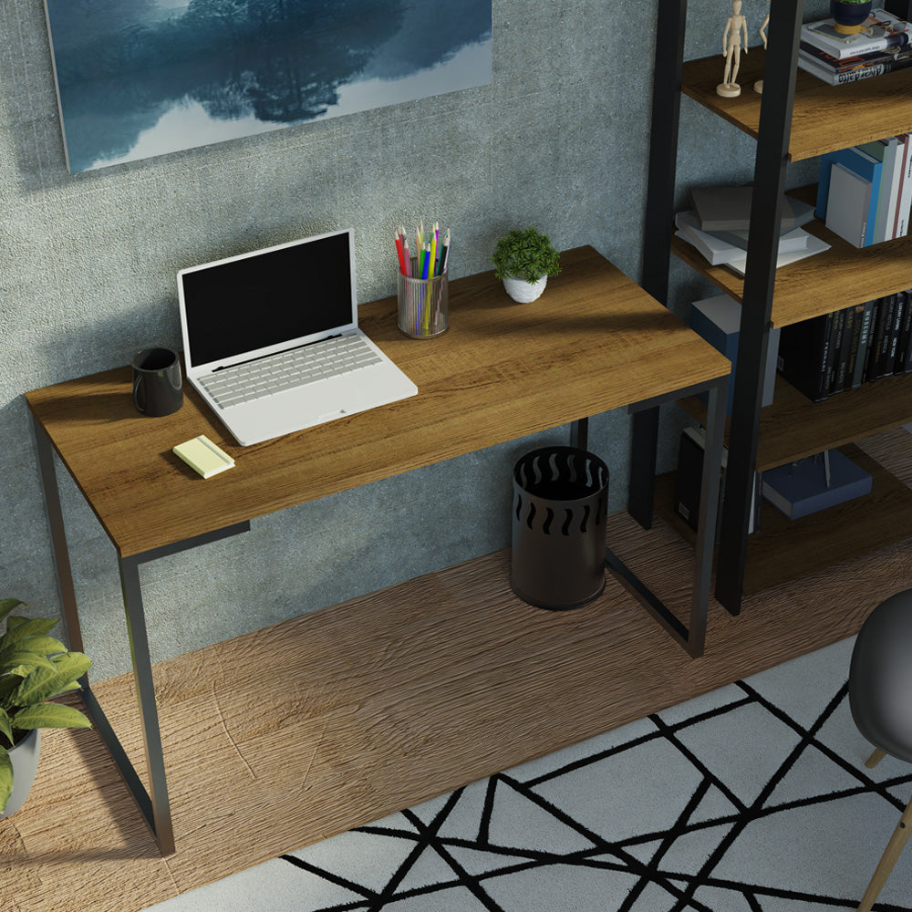 Conjunto Escritório Home Office com Mesa Industrial + Estante Preto/Rustic Madesa