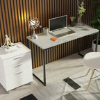 Conjunto Escritório Home Office com Mesa Industrial + Gaveteiro Branco/Cinza Madesa