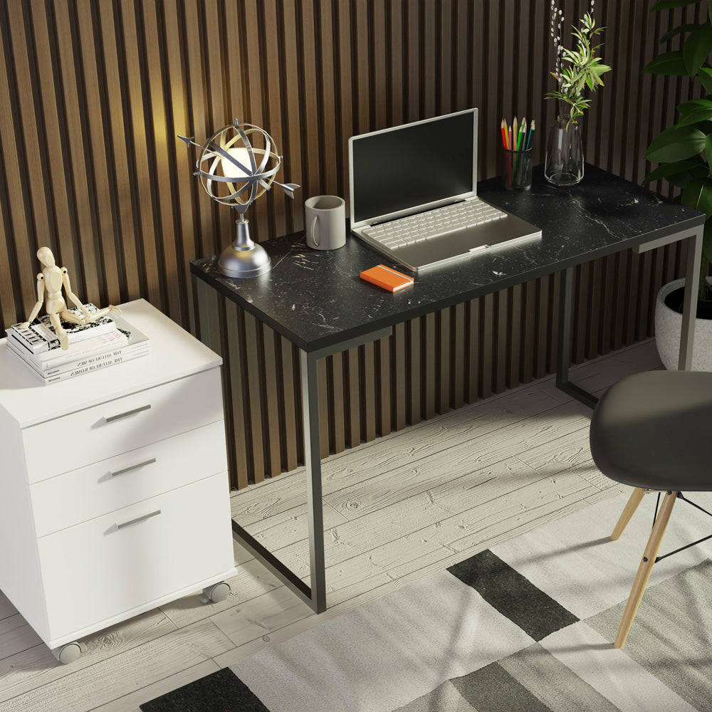 Conjunto Escritório Home Office com Mesa Industrial + Gaveteiro Branco/Preto Madesa
