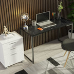 Conjunto Escritório Home Office com Mesa Industrial + Gaveteiro Branco/Preto Madesa
