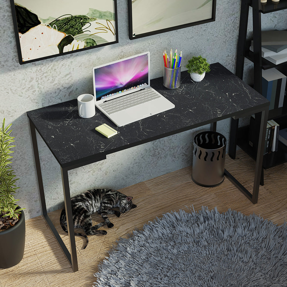 Conjunto Escritório Home Office com Mesa Industrial + Estante Escada Preto  Madesa