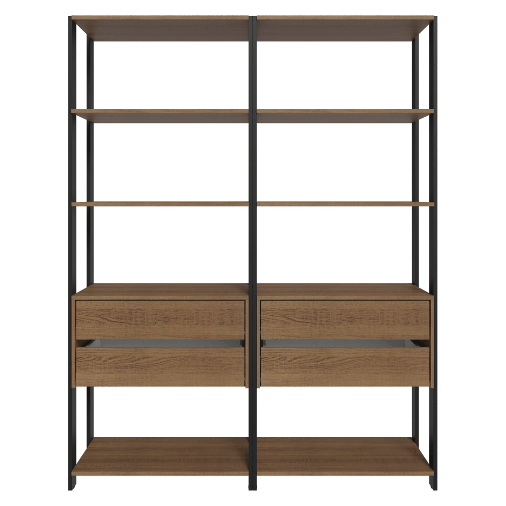 Estante Armário Multiuso para Livros 4 Gavetas 8 prateleiras 140cm Rustic/Preto Madesa