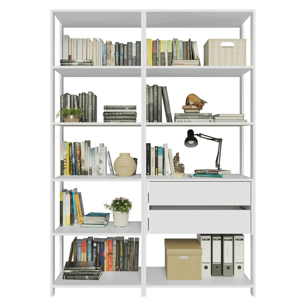 Estante Armário Multiuso para Escritório 129cm 9 Prateleiras 2 Gavetas Branco Madesa