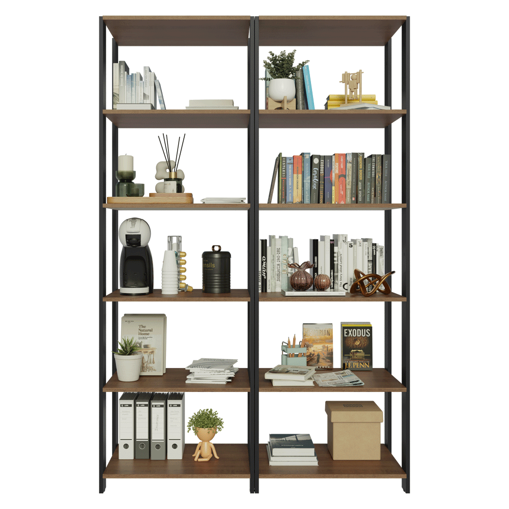 Estante Armário Multiuso para Escritório 118cm 10 Prateleiras Rustic/Preto Madesa