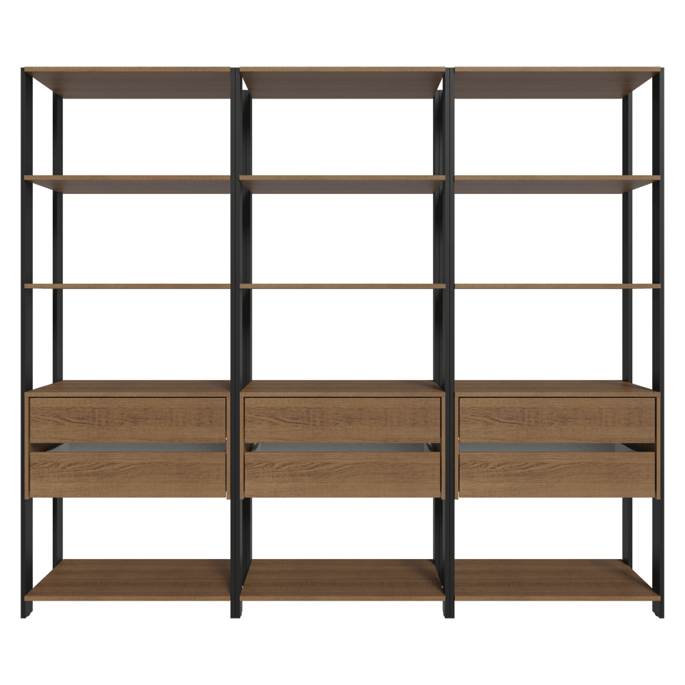 Estante Armário Multiuso para Livros 6 Gavetas 12 prateleiras 210cm Rustic/Preto Madesa