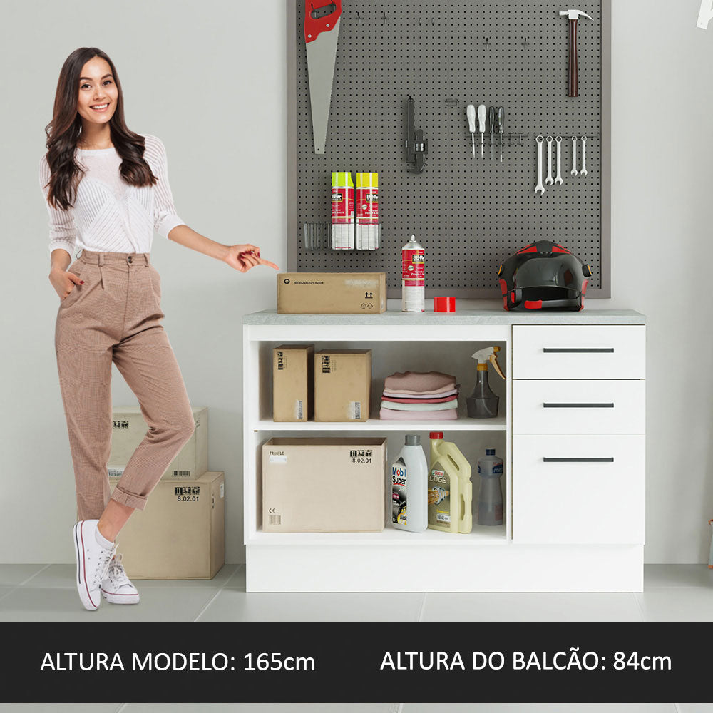 Balcão Multiuso 120cm 2 Portas 3 Gavetas Branco Agata Madesa