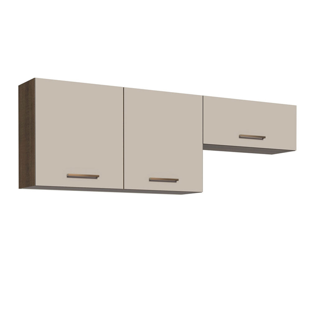 Kit com 2 Armários Aéreos Multiuso 3 Portas Rustic/Crema Agata Madesa