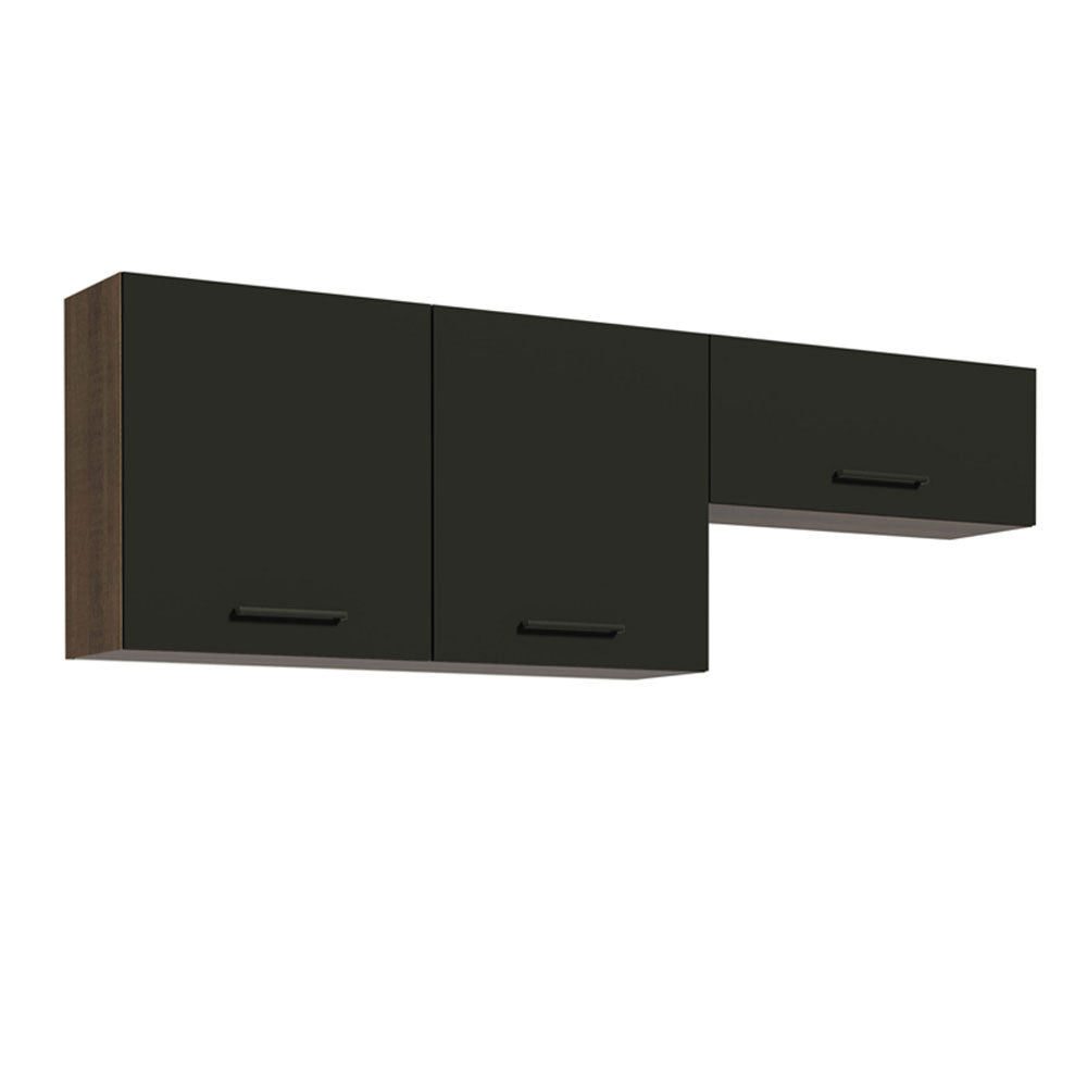 Kit com 2 Armários Aéreos Multiuso 3 Portas Rustic/Preto Agata Madesa