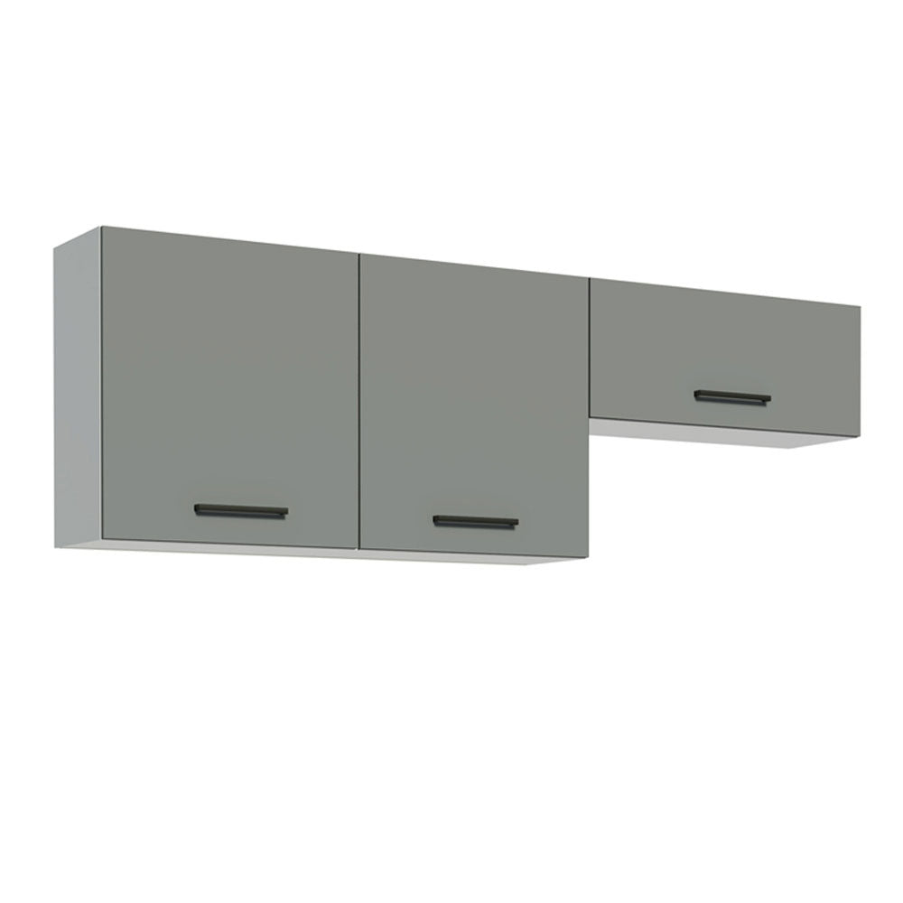 Kit com 2 Armários Aéreos Multiuso 3 Portas Branco/Cinza Agata Madesa