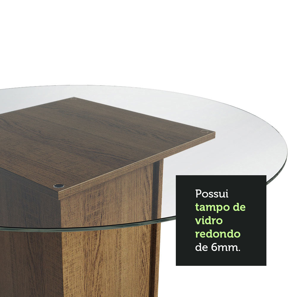 Conjunto Sala de Jantar Madesa Nanda Mesa Tampo Vidro Redondo 4 Cadeiras Rustic/Crema/Bege Marrom