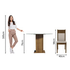 Conjunto Sala de Jantar Madesa Ana Mesa Tampo de Vidro Redondo 4 Cadeiras Rustic/Crema/Bege