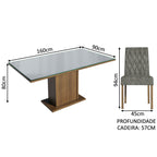 Conjunto Sala de Jantar Mesa Tampo de Vidro 4 Cadeiras Rustic/Cinza/Silver Marilia Madesa