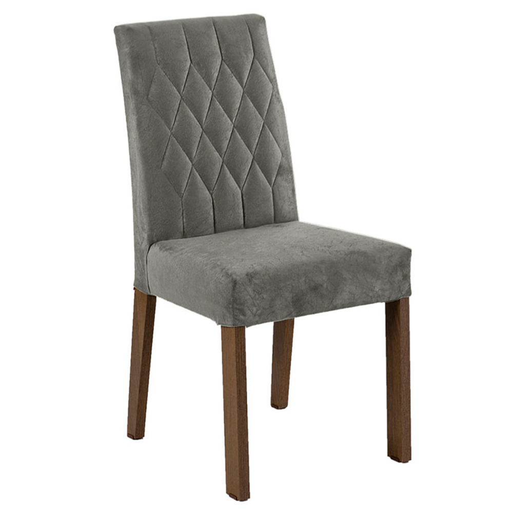 Conjunto Sala de Jantar Mesa Tampo de Madeira 4 Cadeiras Rustic/Cinza/Silver Livia Madesa