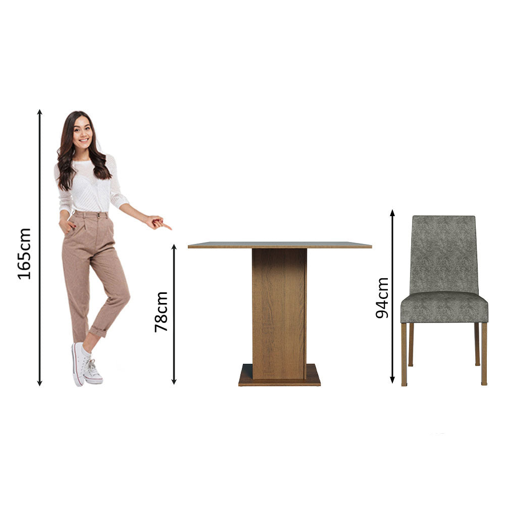 Conjunto Sala de Jantar Mesa Tampo de Madeira 4 Cadeiras Rustic/Cinza/Silver Karina Madesa