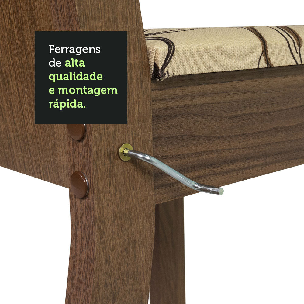 Conjunto Sala de Jantar Mesa Tampo de Vidro 4 Cadeiras Rustic/Crema/Lírio Bege Perla Madesa